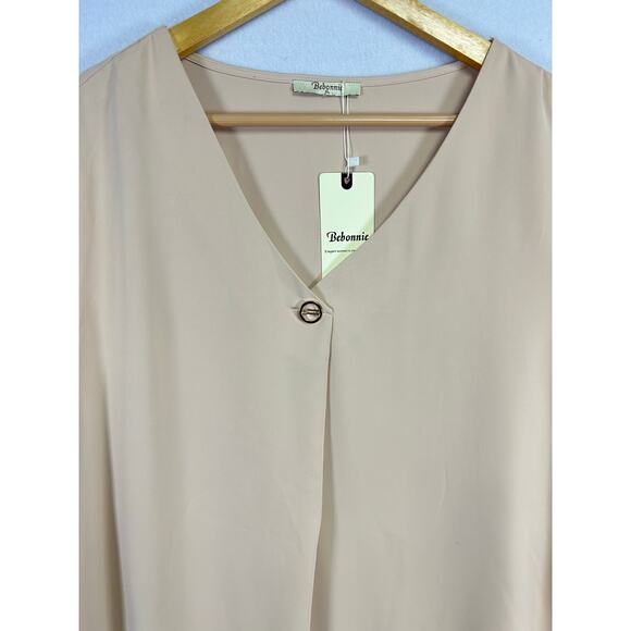 Bebonnie Woman's Chiffon Beige/Tan Blouse Lantern 3/4 Sleeve XL Elegant Dressy - Picture 4 of 13